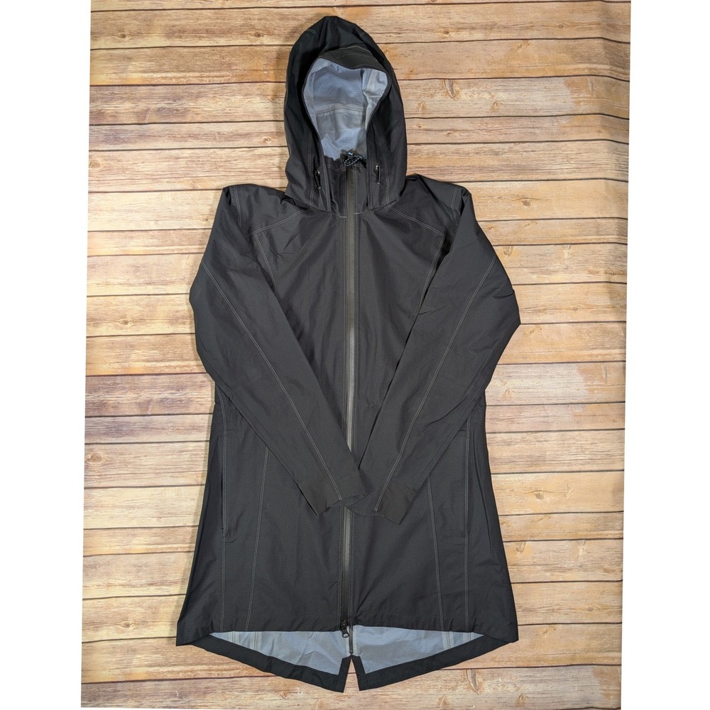 KUHL Jetstream Trench Womens Black Waterproof Hooded Rain Jacket Nylon